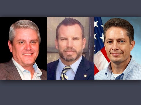 County Administrator John Hofstad (left) is guest speaker for the next Okaloosa County Republican Club meeting. Pictured at center is club President Mark Franks, and at right is Vice President Nate Lepper.