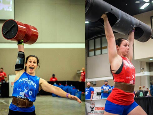 LEFT: Crestview's Nikita Ottosen — who competed in the Oct. 2-3 National Strongman Competition in Quad Cities, Iowa — qualifies for the Arnold Sports Festival, scheduled for March 3-6, 2016 in Columbus, Ohio. RIGHT: Ottosen — pictured competing in the log clean and press — trains with her coach, Stephen Schiff, at Militia Fitness in Crestview.