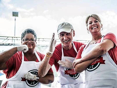 Crestview's Sherri Williams, left, joins fellow Southwest region competitors Andre Alban and Josee Lanzi for the regional Macy’s Great American Grilling Guru Sizzle Showdown.