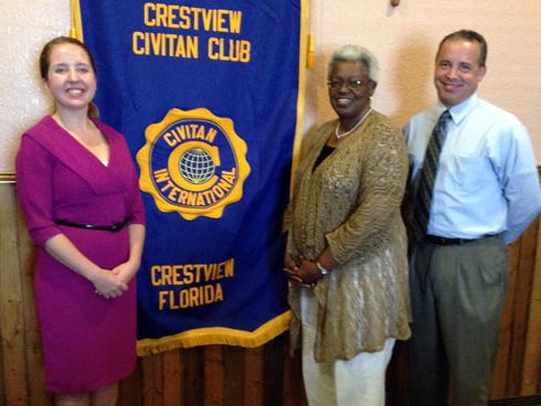 Ashley Rogers, left, a lawyer with Chesser & Barr, P.A., addressed Crestview Civitan Club members on the ad valorem business incentive program. With her are Dr. Naomi Barnes and financial adviser Joe Faulk.