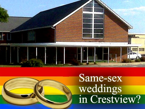 Same-sex couples can’t process down the First Presbyterian Church of Crestview's aisle unless state law changes, the pastor consents and local church leaders approve.