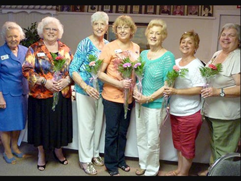 Doris Day of the Fort Walton Beach Woman's Club, left, stands with the Greater Federation of Woman's Clubs of Crestview’s new members. Pictured are Jeanne Gutenmann, president; Jeri Jones, first vice president; Brenda Johns, second vice president; Sylvia Foster, recording secretary; Laura Wolfe, filling in for Jean Shaw, corresponding secretary; and Sharlene Cox, treasurer.