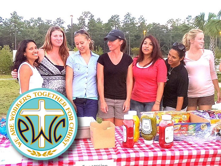 Some of the 7th Special Forces Protestant Women of the Chapel board members serve refreshments during their Movie on the Lawn event. From left are Shelly Serrano, president; Bethany Diedrich, in-reach/outreach; Jessica Cieslak, administrative assistant; Kathy Ramey, praise and worship; Clarissa Gonzalez, hospitality; Veronica Smith, programs; and Allie Foster, publicity.