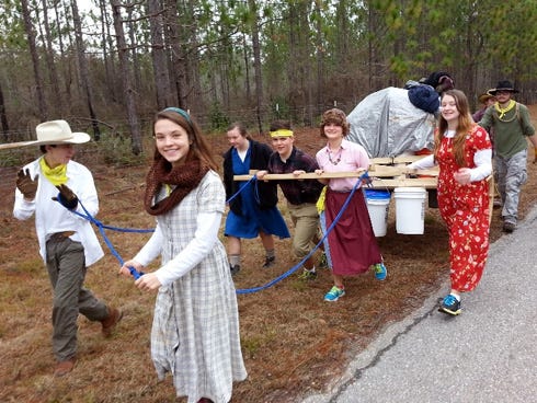 Misty Morgan of Crestview shares this photo of the Church of Jesus Christ of Latter-day Saints Fort Walton Beach Stake's trek through Blackwater Forest. More than 72 youths reflected on last week's 25-mile trek with handcarts, which was similar to a journey early LDS pioneers took.