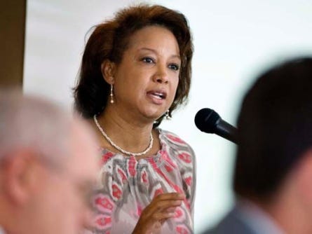 Lt. Gov. Jennifer Carroll speaks to the Florida Defense Task Force on Wednesday at the Four Points by Sheraton Hotel on Okaloosa Island.