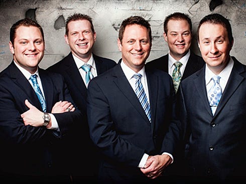 LeFevre Quartet members Jordan LeFevre, Thomas Nalley, Mike LeFevre, Michael Lott, and Brandon Barry, from left, will perform next month in Crestview.