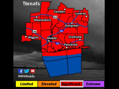 This National Weather Service Graphic shows the Crestview area under "significant" threat for severe weather tonight.