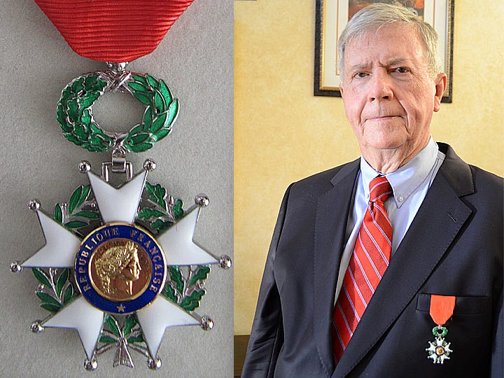 Air Force Col. Don Bohler (ret.) wears the French Legion of Honor he was recently awarded. The decoration was created by Napoleon Bonaparte in 1802.