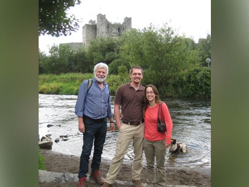 Art, Cody and Kimberly Dreaden stand at the River Boyne, where William of Orange defeated James II in July 1690, securing the Protestant ascendancy in Ireland for generations. Trim Castle, where the movie "Braveheart" was filmed, is in the background. The Dreadens, including Art's wife, Sandra, visited Ireland Sept. 25 through Oct. 6 for a Church of God series of meetings.