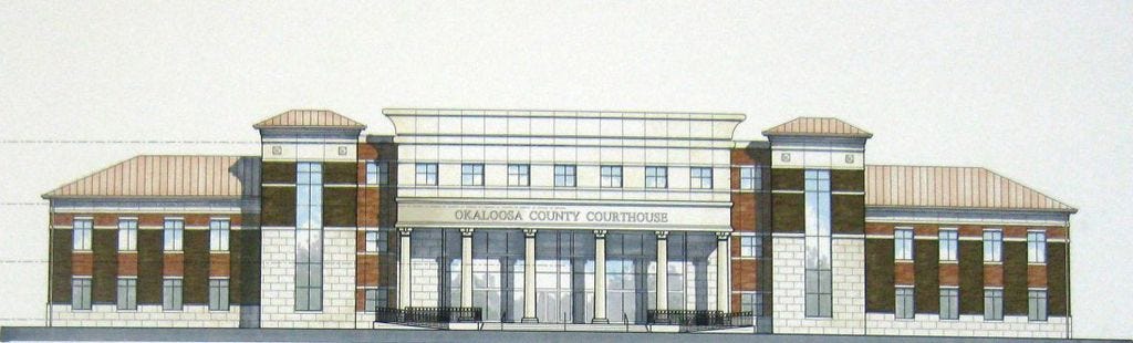 Above: Sam Marshall Architects' exterior elevation designs for the new county courthouse in Crestview.