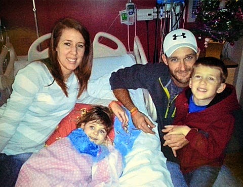 Katie Mitchell, 2 — pictured with her parents, Jamie and Stephen Mitchell, and older brother Ryan — was diagnosed Dec. 3 with leukemia.