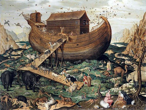 Simon de Myle's 1570 painting, "Noah's Ark on the Mount Ararat," depicts two of each species leaving the ark after it weathers a catastrophic flood. The Rev. Richard Helms says people today could learn a few lessons from Noah, who tried to warn others about punishment for their sins.