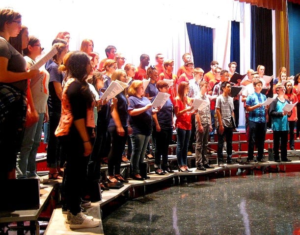 The Crestview High School chorus’ Chorale performs “From Sea to Shining Sea” during Meet the Chorus night. The program is rehearsing and fundraising for competitions, performances and a choral music festival in Hawaii.