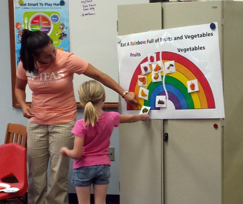 Rebecca Catalena, from the University of Florida’s Institute of Food and Agricultural Sciences Extension office in Crestview, recently taught children at the Crestview library to fill half of their plate with a rainbow of healthy fruits and vegetables.